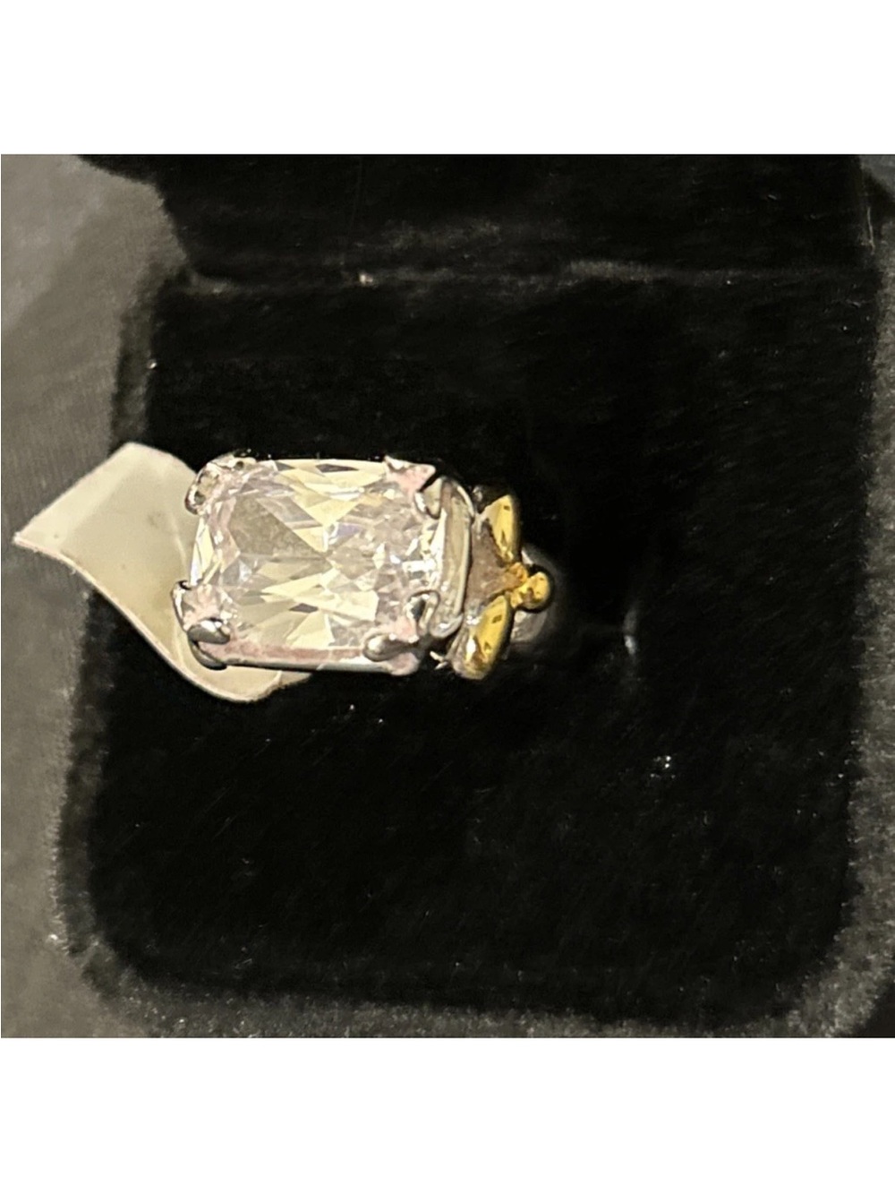Diva Two-Tone White and Gold Cushion-Cut Cocktail Ring